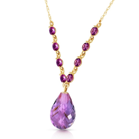 SOLID GOLD NECKLACE WITH NATURAL AMETHYSTS - Picture 2 of 7
